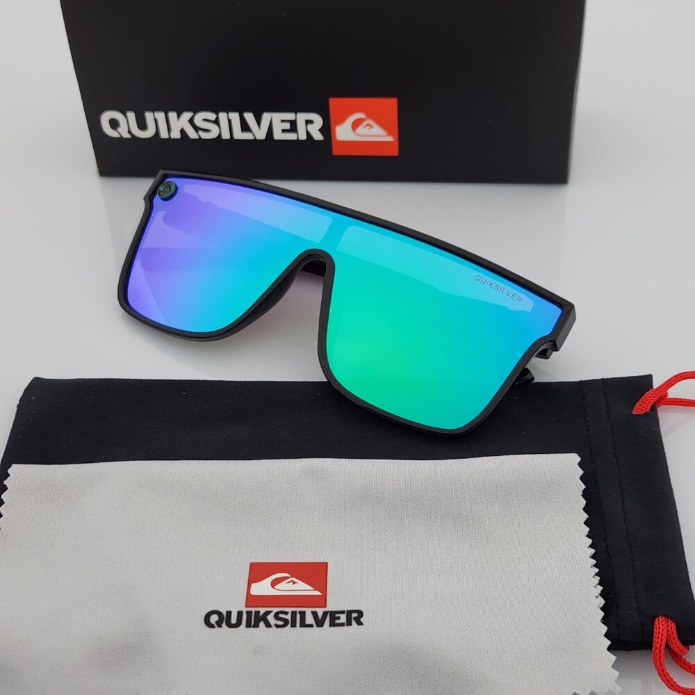 Quiksilver Shield Sunglasses Black Frame Flash Blue-Purple Mirror Lens NEW